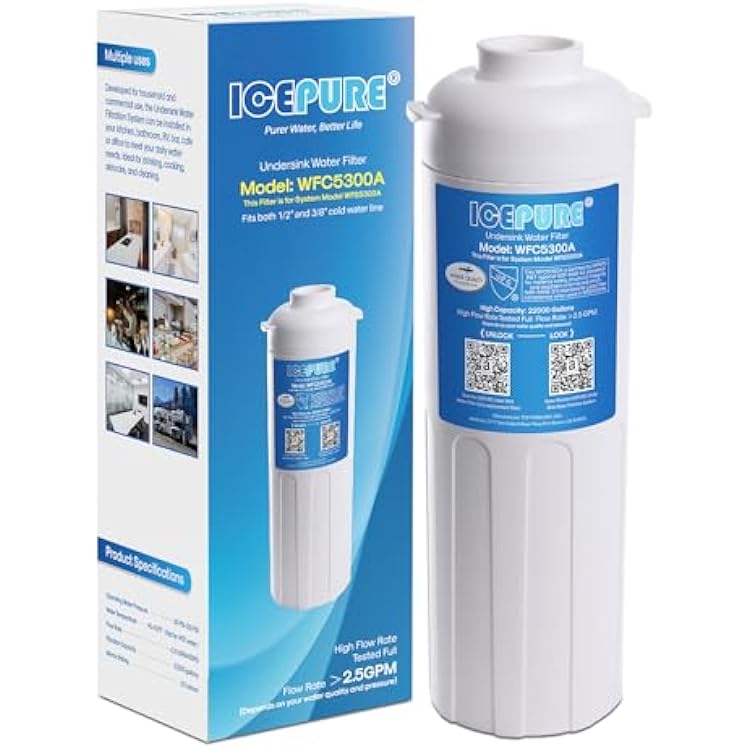 ICEPURE WFC5300A Under Sink Water Filter system, 3 Years or 22000 Gallons Ultra High Life, Replacement for ICEPURE WFS5300A Under Sink Water Filtration System, Removes Heavy Metals,Chlorine