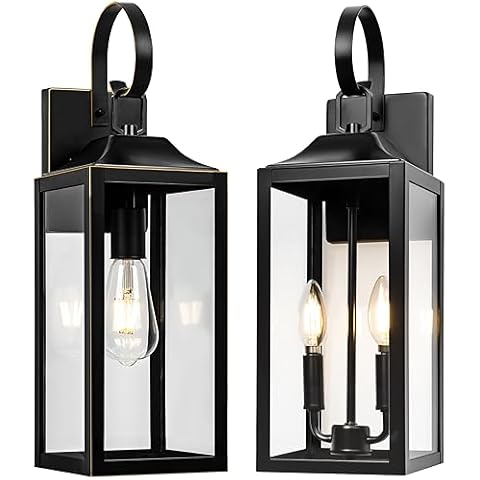 Yolsunes 19" Large Black Outdoor Wall Lantern E12 & E26, Outside Farmhouse Wall Sconce Light Fixture, Industrial Wall Mount Light, Waterproof Modern Porch Lighting Exterior Lamp for House Garage Cover