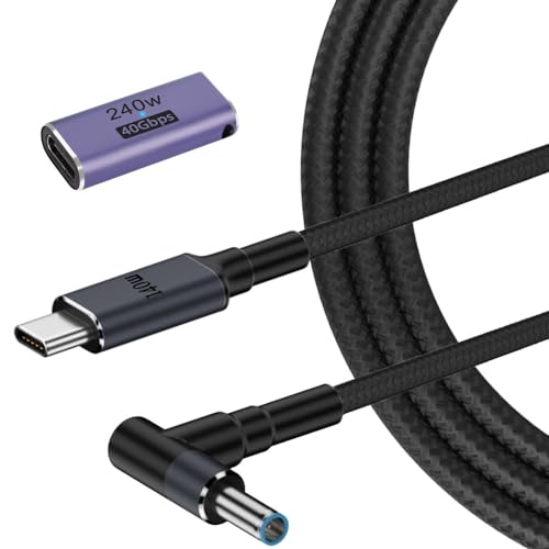 USB C to 4.5mm Smart Blue Tip Laptop Charging Cable Adapter for HP 19.5v 2.31a 45w 3.34a 65w 4.62a 90w 6.9a 135w max Nylon Braided 1.8m image 3