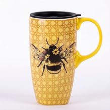 DUSVALLY 17oz Ceramic Travel Mug with Lid Coffee Cup for Home Office, Microwave & Dishwasher Safe Tall Tea CupBee
