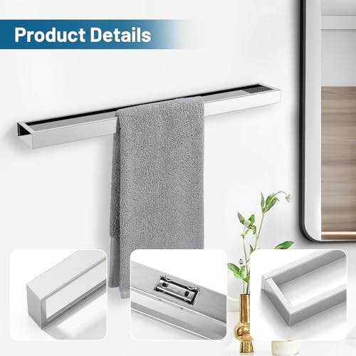 TNOMS Single Towel Bar Towel Holder Bathroom Hardware Accessories,Stainless Steel Wall-Mounted Towel Rack Towel Rail,24 Inches Polished Chrome by TNOMS - Used condition - Image 4