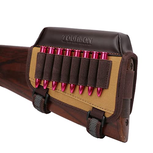 Tourbon Hunting Gun Buttstock Cheek Rest Pad Rifle Ammo Holder Left Hand - Canvas And Leather #TOP25