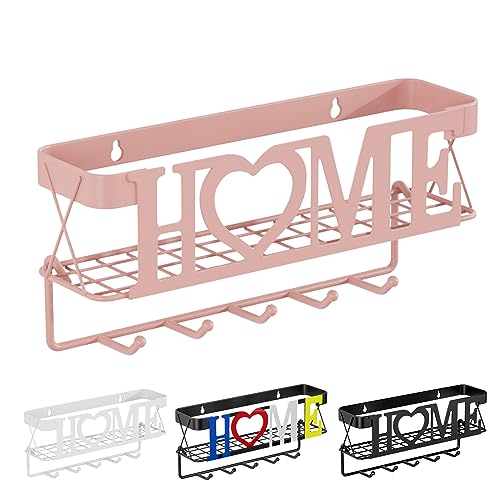Image of Key Holder for Wall - Adhesive Key Rack with 5 Key Hooks, 11.02 inch Lx2.75 inch Wx4.92 inch H, Key and Mail Organizer Wall Mount, Key Hanger for Wall, Entryway, House, Living Room Decor(Pink)