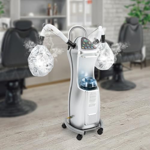 Image of Professional Hair Steamer, 650W Micro-Mist Hair Steamer Stand Hair Treatment Machine with Two Steam Caps for Hair Deep Care Hair Repair Salon Spa (Silver)