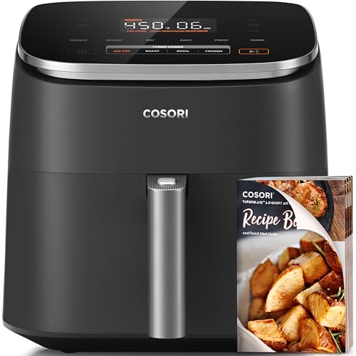 Cosori Air Fryer 6QT 9-in-1 TurboBlaze, 90°– 450°F, Precise Heating for Even Results, Air Fry, Roast, Bake, Broil, Dry, Frozen, Proof, Reheat, Keep Warm, 130+ Recipes, Dishwasher Safe, Dark Gray by Cosori - Used condition - CA$114.86