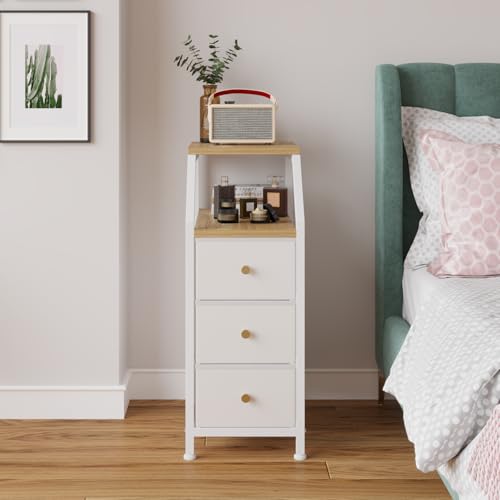 Image of Amazon Brand - Umi Bedside Table with 3 Fabric Chest of Drawers Organizer & Storage Shelf, Sofa Side Table, End Table, Corner Table, Night Lamp Table, Nightstand for Bedroom Living Room (25x47x72cm)