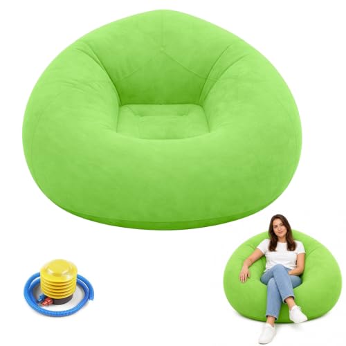 Puf hinchable verde sofá de playa y camping silla de aire con bomba para dormitorio 2