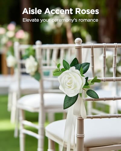 Image of InnoGear 50 Pcs White Roses Artificial Flowers, Fake Velvet Silk Rose Bulk Faux Flower for Mother's Gift Decoration DIY Wedding Centerpieces Proposal Bridal Bouquets Party Floral Decor (50, White)