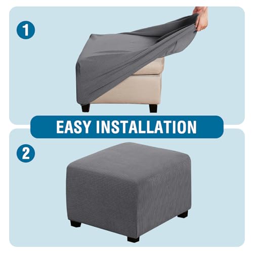 Image of H.VERSAILTEX Ottoman Cover Slipcover Rectangle Fit Length 35 inch-45 inch Footrest Sofa Slipcovers Stool Cover Footstool Protector Covers Feature Stretch Thick Soft Jacquard Fabric Removable Washable - Grey