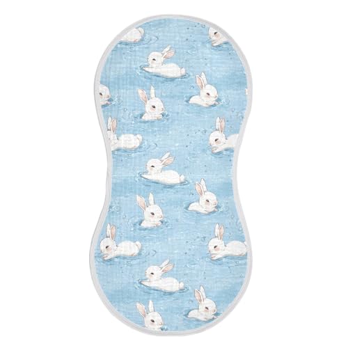 vvfelixl Baby Burp Cloths White Rabbit Swimming Baby Newborn Cotton Burping Cloths Set Babys Washcloths 4 Pack