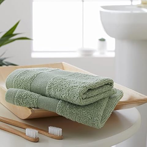 Catherine Lansfield Bathroom Anti-Bacterial Cotton Face Cloth Pair Sage Cover