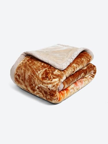 Image of Monte Carlo Unisex Superimo Double Bed Reversible 3 Ply 1516 GSM | 8 KG Heavy Winter Blanket (Camel Brown)