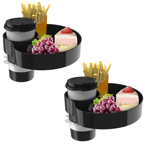 Image of [2 Packs] Kids Car Seat Tray, Travel Tray with Cup Holder for Toddler Baby, Kids Car Seat Food Snack Organizer for Road Trip, Stroller snack Organizer Travel Must Haves Toddler Must Haves (Black)