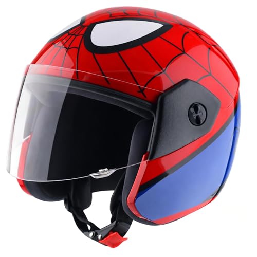 Image of Vega Buds Junior Marvel Spiderman Graphic Open Face Helmet for Kids - Lightweight Design, Superior Comfort & Safety, Stylish Red Blue - XS