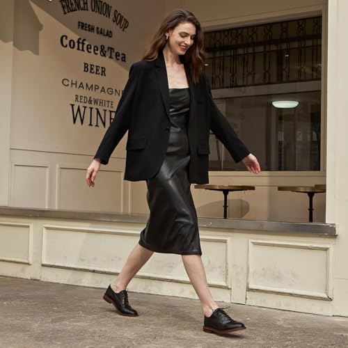 Image of BEAU TODAY Oxford Shoes for Women,Leather Brogue Dress Shoes,Comfort Brethable Ladies Lace-up Handmade Wingtip Shoes for Business Work