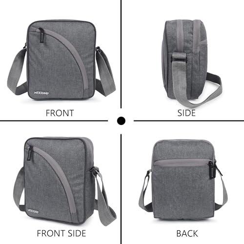 Wooum Side Crossbody Sling | Compact Travel Pouch 10x8x4 Inch – Tgrey, Water-Resistant, 4 Zipper Pockets, Tablet Holder, Adjustable Strap, Lightweight Daily Use Satchel for Office & College