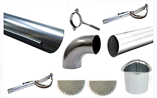 T.E.G. METALLI S.R.L. Kit 6 Metri Grondaia Tonda in Lamiera Zincata + Accessori di Montaggio (280, Senza Baverino)