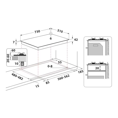 Whirlpool GOA 7523 WH Intégré Cuisinière à gaz Verre Fonte Rotatif - vue 6