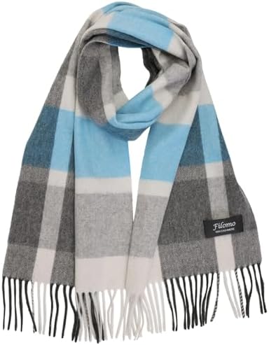 （03:00時点） [Filomo] カシミヤ マフラー 100% レディース メンズ 【24色展開で自分にもギフトにも】 (ブルーチェック)