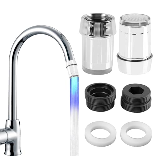 2 piezas Grifo LED Multicolor para Cocina y Baño, Indicador de Temperatura Económico sin Pilas, Fácil de Instalar, con Luz Azul, Verde y Roja para Agua Fría, Tibia y Caliente, Fabricado en Materiales
