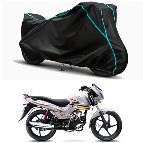 Image of Waterproof Bike Body Cover Compatible for | Mahindra Centuro 110cc | Taffeta Fabric, Sky Piping Design, Bottom Elastic Fit | Dustproof, Sun UV & Rain Protection for All Weather.