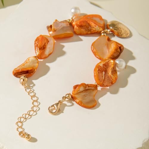 Chunky Irregular Seashell Pearl Bracelets for Women Hawaii Beach Sea Shells Coastal Conch Bracelet Trendy Tropical Pearls Statement Jewelry Gifts4