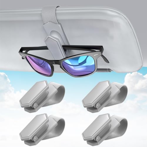 Image of Veharvim Sunglass Holder for Car (One-Handed-Operation, Gentle & Secure Hold, Silicone Padded, Universal Fit, Metal Clip) Visor Sunglass Holder Clip,Visor Sunglass Car (Grey, 4 Pack)