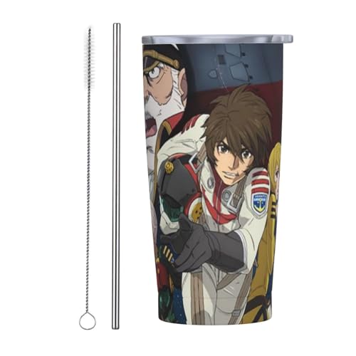 宇宙戦艦ヤマト (20) ストロー&ストローブラシ付き マグカップ コーヒーカップ 600ml コンビニカップ タンブラー ステンレス製 保冷 保温 車用 蓋付き 持ち運び 水筒 大容量 直飲み 人気 プレゼント