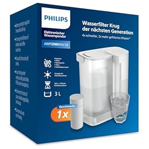 Philips Water Instant-Wasserfilter-Kanne (3 L) – Sauberes und gut schmeckendes Wasser in Sekunden – inkl. 1× Geschmack+ Filter, reduziert Chlor & Blei, erhält Mineralien