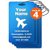 4 PCS Personalized Luggage Tags, Engraved Aluminum Luggage Tag, Custom Luggage Tag for Bag Id, Custom Suitcase Tag, Backpack Tag, Personalized Name Tags for Travel (Blue)