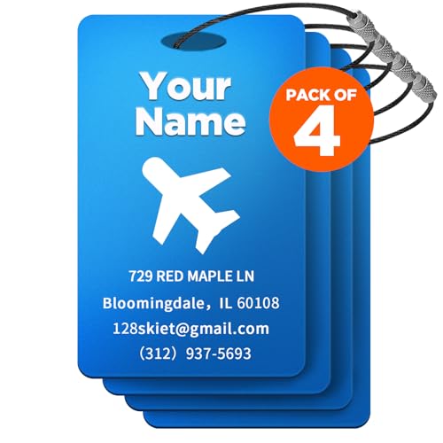 4 Pcs Custom Aluminum Luggage Tags for Bags and Backpacks