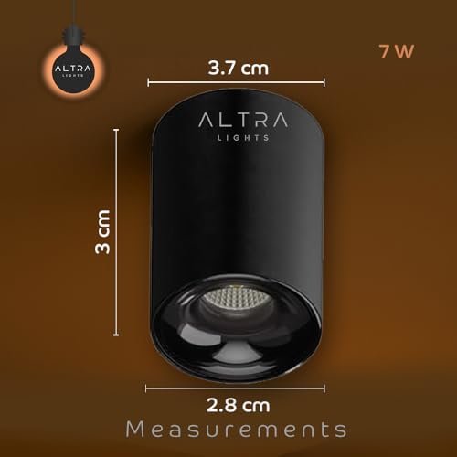 Image of Altra Lights 7W COB LED Surface Mounted Cylinder Downlight | Spotlight for False Ceiling & Wall | for Living Room, Office, Showroom Roof | Natural White, Aluminium Black Reflector | Pack of 1