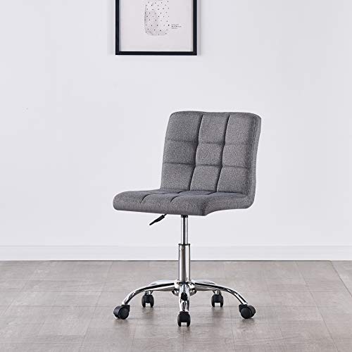 Charles Jacobs Swivel Office Chair/Stool With Adjustable Height and Ultra Padded Design For Comfort (Grey Fabric)