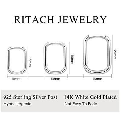 Ritach Sterling Silver Earrings for Women Silver Square Hoop Earrings Sets Hypoallergenic Geometric Minimalist Rectangle Hoops Jewelry Gifts for Women