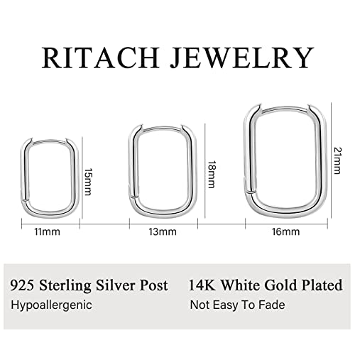 Ritach Sterling Silver Earrings for Women Chunky Silver Square Hoop Earrings Sets Hypoallergenic Geometric Minimalist Rectangle Hoops Jewelry Gifts for Women2