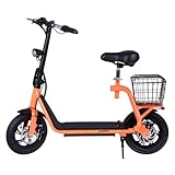 4MOVE E-Scooter mit Sitz, 350W Motor Elektro Scooter Für Erwachsene,Faltbarer Elektroroller mit LED Display, E-Roller Max Speed 25 km/h,30km Reichweite (Orange)
