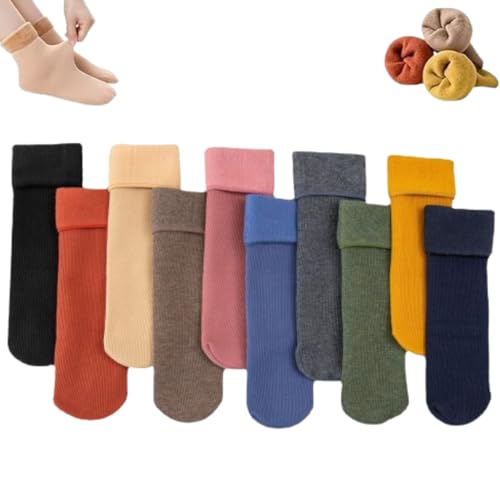 10PCS Fleececozy - Ultra Soft Velvet Slim Thermal Socks, Winter Stockings for Women, Thermal Socks for Women Cold Weather (US, Alpha, One Size, Regular, Regular, 10PCS)