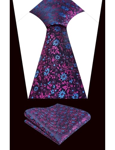Image of Alizeal Mens 3.15inches Exquisite Floral Tie with Small Flower Printed Pocket Square