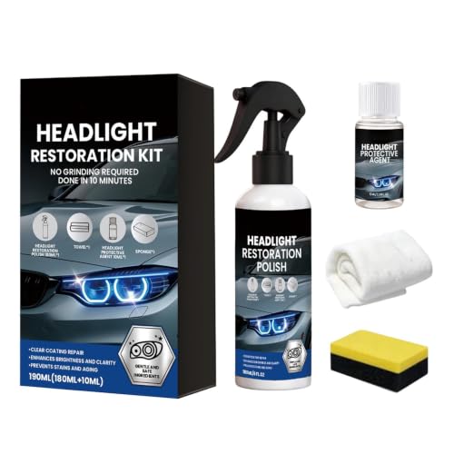 Kit restaurador de faros opacos con spray antiamarilleo y bloqueo UV para coche