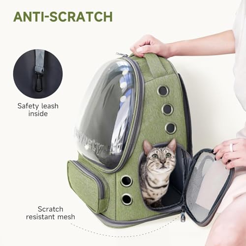 Image of Cat Backpack Carrier Expandable Pet Carrier Backpack for Small Medium Cats Fit Up to 18 Lbs, Foldable Puppy Backpack Carrier for Travel, Hiking (Green, 11L x 16.5W x 13.4H)
