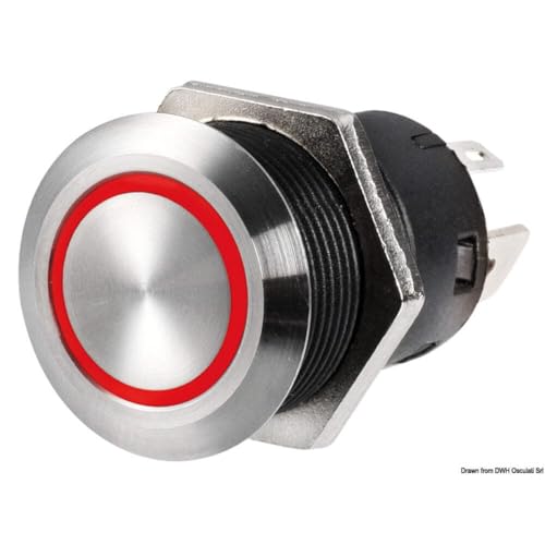 Interrupteur Flat INOX bouton poussoir étanche 24V rouge Osculati pour console