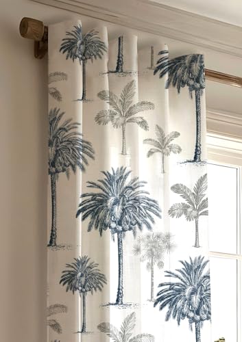 Image of Pack of 2 Printed Cotton Back Tab Curtains (2 Curtains) 70% Darkening. For Living , Kids and Bed Room. Elegant look Designer Teal Blue and Grey Tree Loop curtain (LONG DOOR 4 FT X 10 FT)