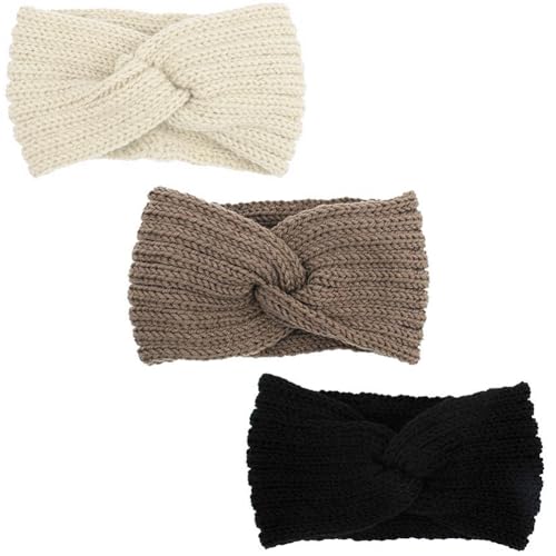 Stirnband Damen Winter, 3 Stück Gestrickt Frauen Haarreifen, Haarband Damen Winter Breit, Ohrenwärmer Elastische, Vintage Haarschmuck für Yoga Workout Stirnband Damen Winter, 3 Stück Gestrickt Frauen Haarreifen, Haarband Damen Winter Breit, Ohrenwärmer Elastische, Vintage Haarschmuck für Yoga Workout