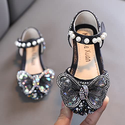Girls White Dress Shoes Fashion Spring And Summer Girls Sandals Dress Performance Dance Shoes Mesh Rhinestone Bow Hook (Black-2, 8.5 Toddler)3