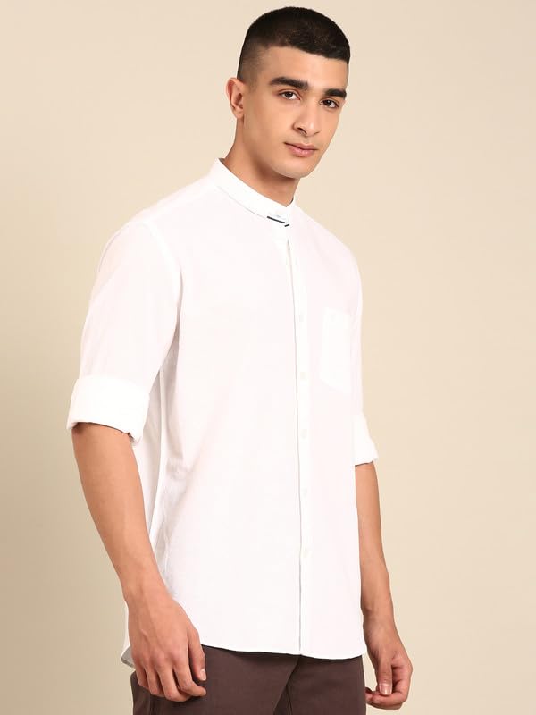 Image of Cavallo by Linen Club Men's Blended Linen Checked Contemporary Fit Full Sleeve Casual Shirt