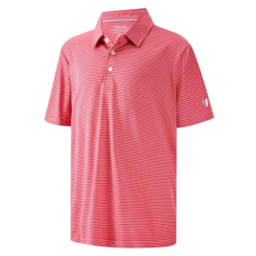 Image of Boys Polo Shirts Short Sleeve Striped Performance Moisture Wicking Dry Fit Golf Shirts for Boys Youth Kids