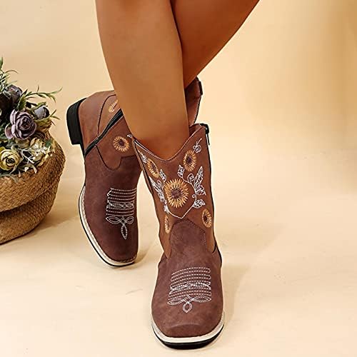 Amazon.com: Botas vaqueras para mujer, botas occidentales con punta cuadrada,  botines de trabajo con bordado vintage : Ropa, Zapatos y Joyería