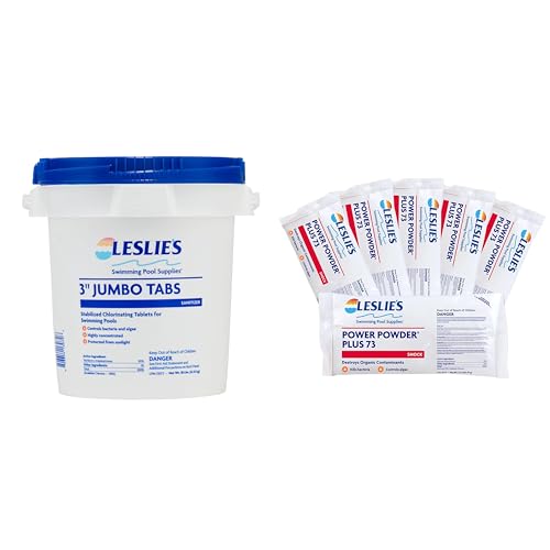 Image of Leslie's Chlorine and Shock Bundle for Sanitizing Swimming Pools - Includes 10 Pound Bucket of 3 Inch Stabilized Chlorine Tablets and 6 x 1 Pound Bags of 73% Cal-Hypo Pool Shock LESLTabs10 Shock6