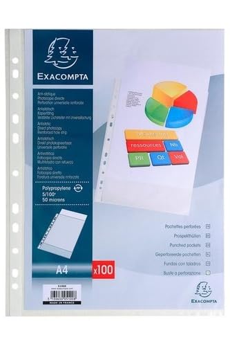 Exacompta 1000 Pochettes Perforées en PP Grainé 5/100ème A4 Incolore