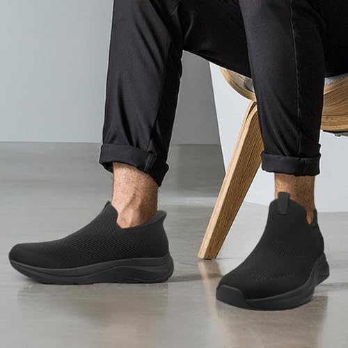 Image of Mens Slip On Walking Shoes Running Tennis Shoes for Athletic Workout Gym Casual Non Slip Training Sneakers Breathable Knit Upper Indoor Outdoor